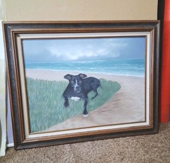 Original Art Dog And Sea Painting Framed 29.5X 23.75 Signed Dated Vintage