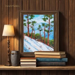 Winter Pine Forest Landscape Oil Painting Handmade Wall Art by Irene Pandin