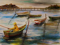 ORIGINAL Fishing Landscape WATERCOLOR Painting JMW John Williams Impressionism