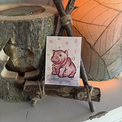ACEO Print by AmberInWatercolor Cute Baby Hippo, Animal Storybook Animal