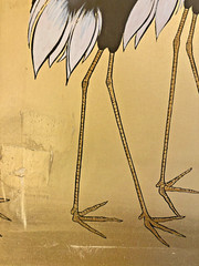Mid Century Ogata Korin Framed Oil on Canvas Japanese Crane Triptych Painting