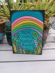 Music Sounds Better With You Song Lyric Painting on 7 x 5″ wood panel, Stardust
