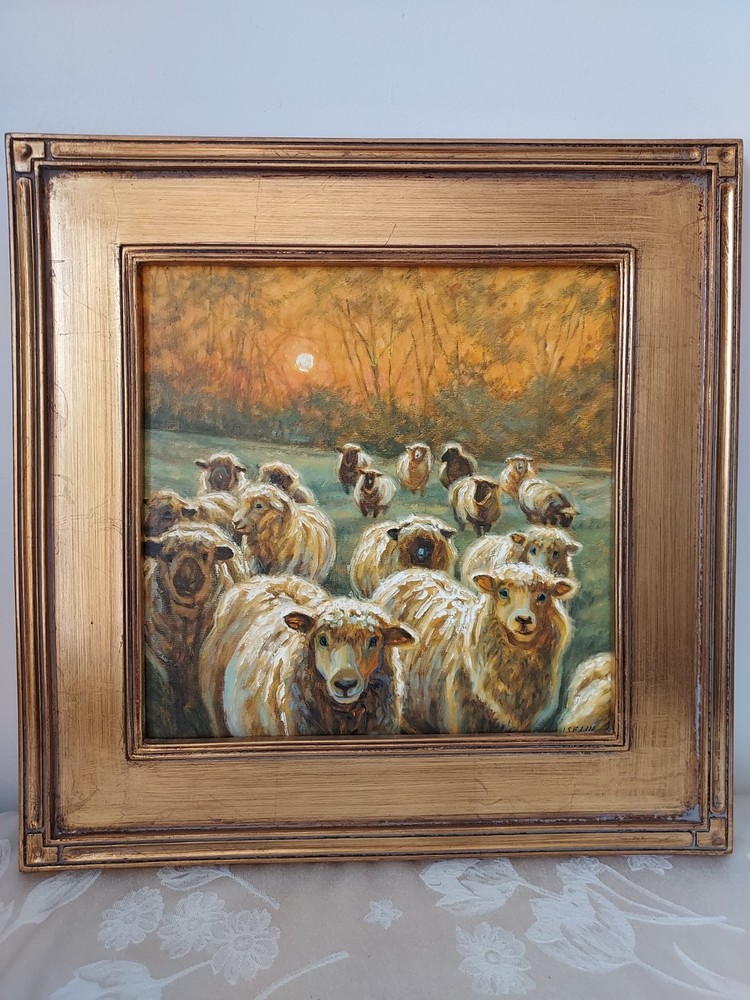Sheep at Sunset – Original Oil Painting