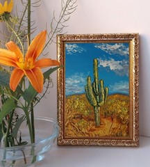Framed Saguaro Arizona Cactus Sonoran Desert Landscape 4×6 Oil Painting Original