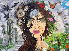 Large Framed Original Acrylic Surrealism Canvas Painting 30x40in Wall Art Decor