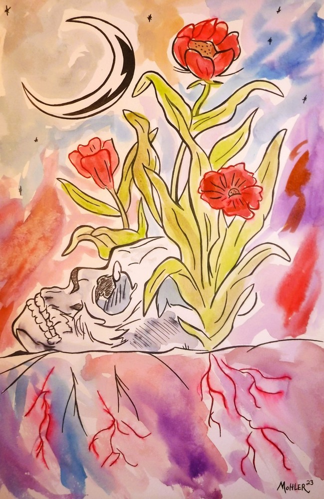 Outsider art „Some grow Young, some grow Cold“ 11×17 watercolor Mohler