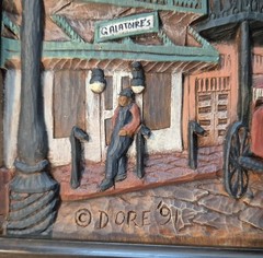 Vtg FramedHand Painted 3D Woodgraph Bourbon St New Orleans By Dore Skidmore 1991