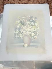 Still Floral Pastel White Daisy In Pot Painting On Canvas 11.5×13.75 8×10 80s
