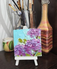 Hydrangea Oil Painting Original Art Impasto Flower Still Life 4x4in Signed