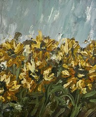 Impressionism Sunflowers Oil Painting Rustic Country Bedroom Framed Decor 7×8”
