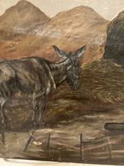 MOODY 1900s OLD Oil On Canvas 16 X 20 Unframed DONKEY Old Nails