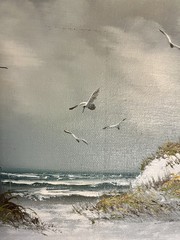 Vintage Original Oil On Canvas Seascape Seagulls Painting By Catherine Melton.