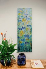 Vertical Wildflower Painting 8×24 Blue Yellow Floral Narrow Wall Art Canvas