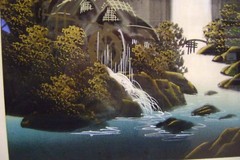 SILK HAND PAINTED WATERFALL WALL ART 20 1/2 X 23 ASIAN SIGNED