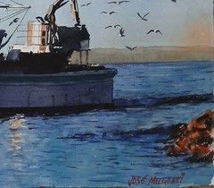 Original Painting in Watercolor „Fishing Boat And Seagulls“ 16″x 12″