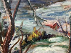 American mid 20th C, L. Bannerman, Vintage Oil Painting, Winter Rural Landscape