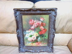 Vtg Floral Still Life Oil Painting Canvas Framed 17″x21″