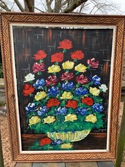 ONE OF KIND Oil Painting FLORAL VASE Red Rose Yellow White Blue Purple ART ❤️m13
