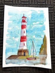Original Light House 4 Painting By Alannah Dyer- Acrylic 9×12 in. Beach Sailing
