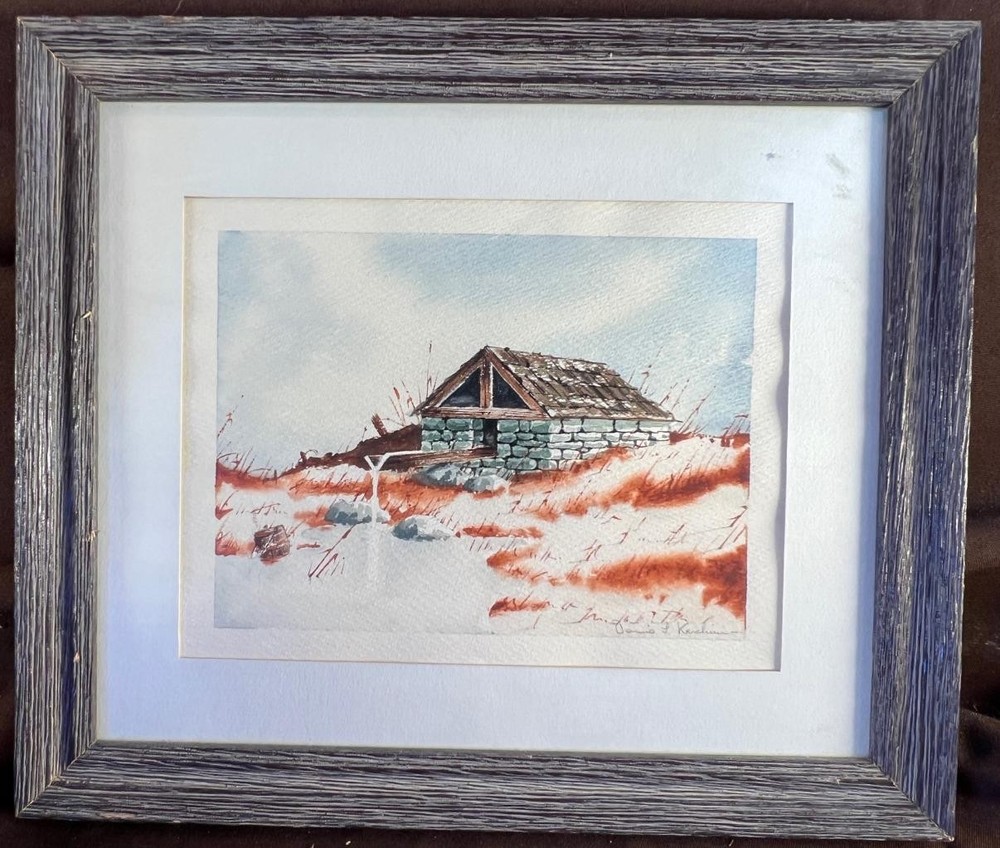 Vintage Watercolor Painting Wood Frame Landscape American Signed