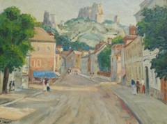 Original 1954 Oil on Board of European or South American Village by Ruth Leppert