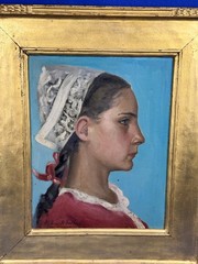Vintage Arthur R. Safford Oil Painting on Board, Portrait w/ Lovely Frame