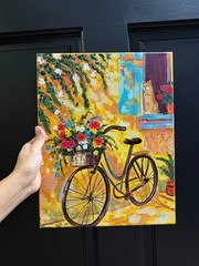 Bicycle Wall Art Floral Painting Cottage Garden Decor 11×14 CV