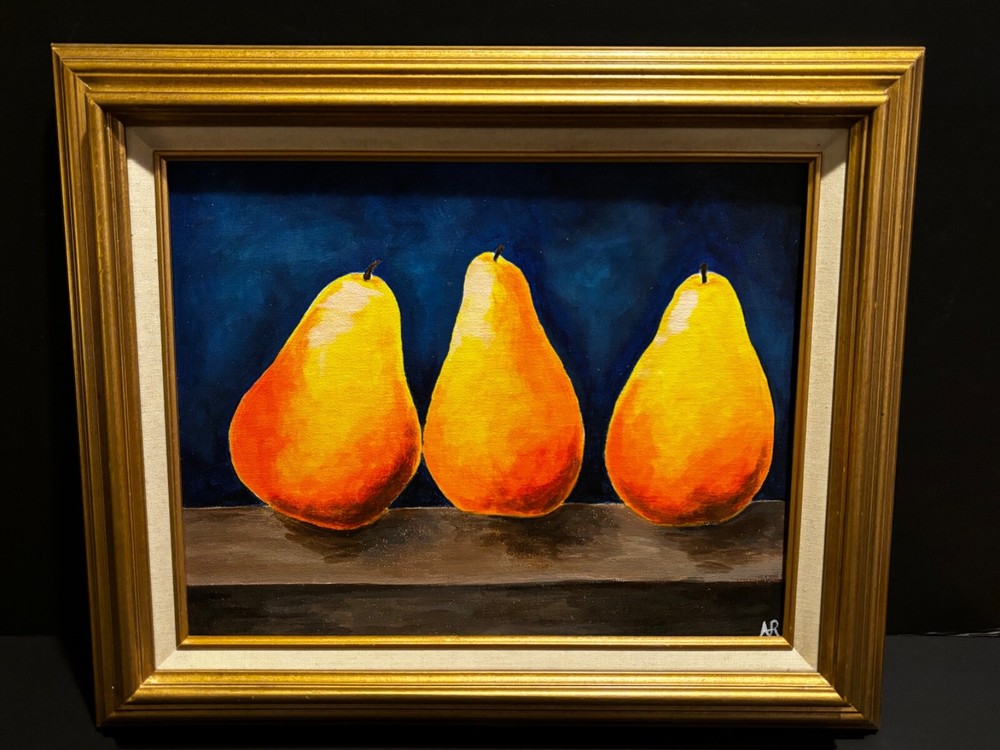 Original Oil/Acrylic Painting Modern Still LIfe Three Pear Framed