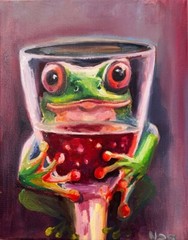 Original Painting OIL, Frog with Martini’s, 8×10 inch, Wall Art Decor, HOME GIFT