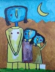 Abstract/Impressionism 11×14 Family Three colorful Handmade Street Art Painting