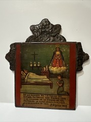 ANTIQUE PAINTING RELIGIOUS ICON ICONIC PORTRAIT folk retablo NAIVE Angel Signed