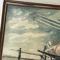 US Air Force Plane Painting F-100 Single Engine Air Show Formation Mid Century
