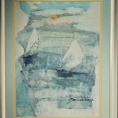 SUZANNE KNIGHT Original Vintage Signed Sail Boat Seascape Illustration Painting