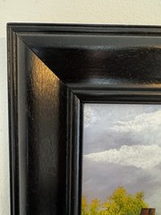 1966 Oil on Canvas Painting „After The Rain“ Signed Framed 18x 15 Boy Dog Moody