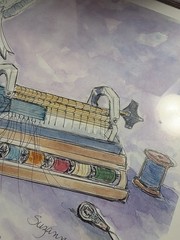 Sewing Water Color Print By Suzanne Galli Koener Framed 8”x11” Cottage Granny