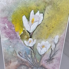Vintage KAREN PITTMAN Fine Art Original Watercolor Crocus Flower Signed Framed