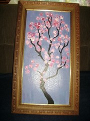 SAKURA BRANCH Painting Acrylic Wood Art Framed 28 in x 16 1/2 in USA