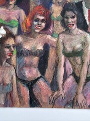 MID CENTURY DRAWING MODERNIST LISTED BILL VOSS EXPRESSIONIST WOMAN WOMEN 1960