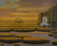 24 x 30 Original Oil Painting on Stretched Canvas. Egret Marsh Birds JG Artist