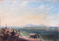 19th Century Italian School View of Malta / Neapolitan Island Figures & Ship