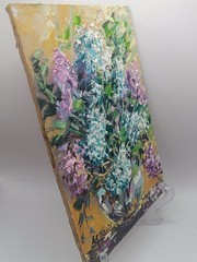 Original Oil Painting Lilac Still Life Floral Impasto Framed Bouquet Art 6*4