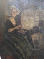 Antique 19C European Signed Oil Painting M. Biatris, Woman in Parlor, 53 x 42 cm