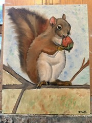 Original oil painting art on canvas 11 x 14 in portrait cute squirrel-free ship
