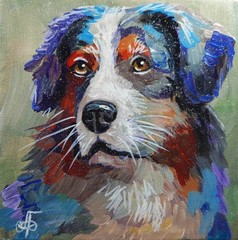 Original Acrylic Painting Australian Shepherd Puppy Portrait Small Hand Painted