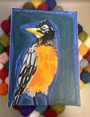 ACEO original art card Connecticut State Bird American Robin (7/50) orange, blue