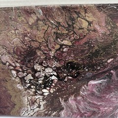 Abstract Acrylic Pour Painting-Canvas-Signed-Maroon Gold Browns White 8”x10”