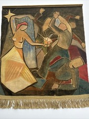 WALTER PRASKI PAINTING ABSTRACT MODERNIST CUBIST LISTED MID CENTURY TAPESTRY