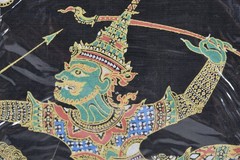 Vintage Asian Silk Screen Art Paintings MCM War Elephants Chariot Thai Ramayana