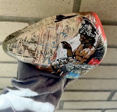 Banksy Inspired Art Hand Painted On A Rock Approx 7” X 5 1/2” X 3” Earth Angel