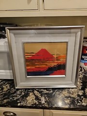 Vtg Gold Leaf Acrylic Plate „Red Fuji“ By Sotoshi Tanaka